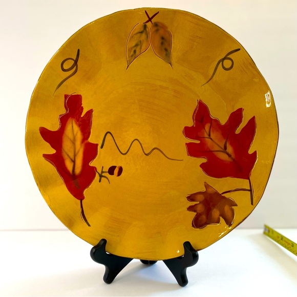 Fall Serving Plate 12” Porcelaina Handmade Leaves Acorn - Picture 1 of 6